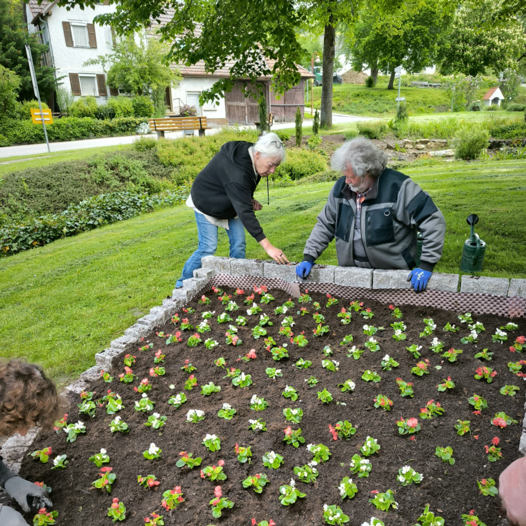Bepflanzung des Blumenbeets mit dem Reichenbacher Wappen